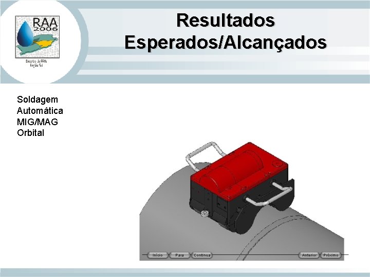 Resultados Esperados/Alcançados Soldagem Automática MIG/MAG Orbital 