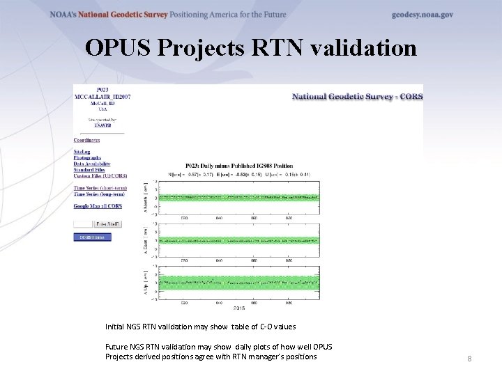 OPUS Projects RTN validation Initial NGS RTN validation may show table of C-O values