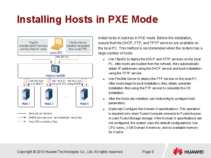 Installing Hosts in PXE Mode Install hosts in batches in PXE mode. Before the