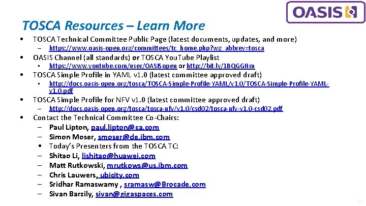TOSCA Resources – Learn More • TOSCA Technical Committee Public Page (latest documents, updates,