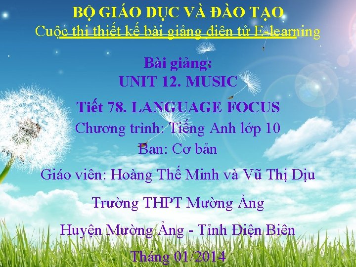 BỘ GIÁO DỤC VÀ ĐÀO TẠO Cuộc thiết kế bài giảng điện tử E-learning