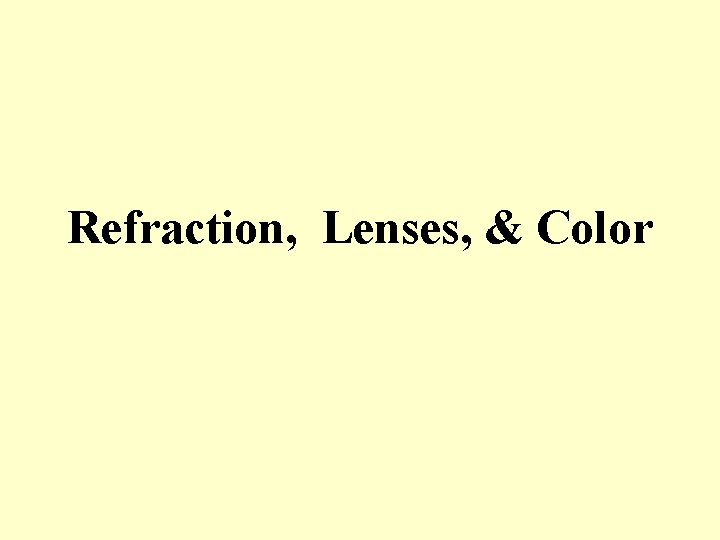 Refraction, Lenses, & Color 