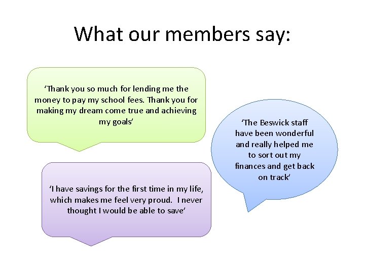 What our members say: ‘Thank you so much for lending me the money to What our members say: ‘Thank you so much for lending me the money to