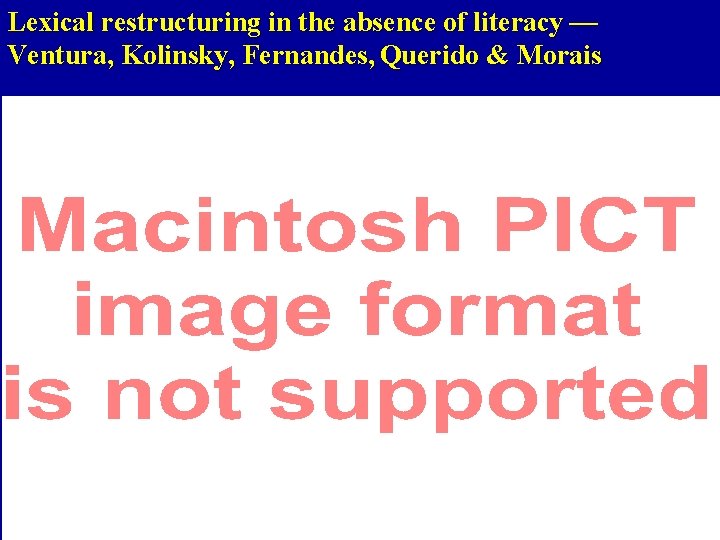 Lexical restructuring in the absence of literacy — Ventura, Kolinsky, Fernandes, Querido & Morais