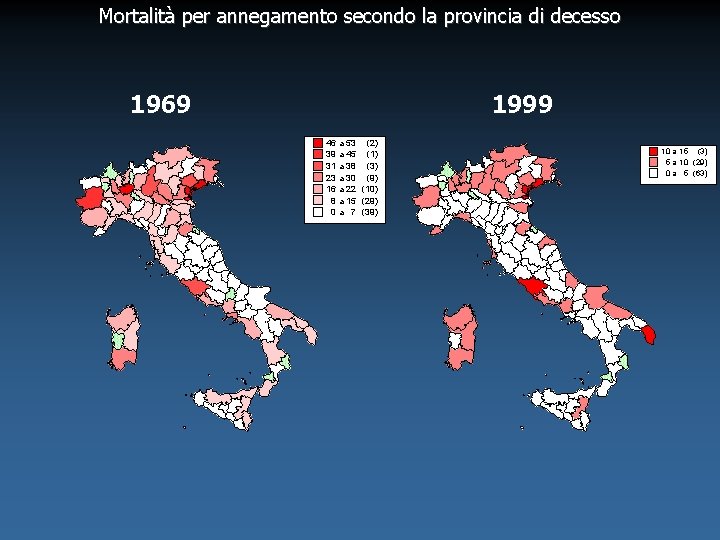 Mortalità per annegamento secondo la provincia di decesso 1969 1999 46 39 31 23