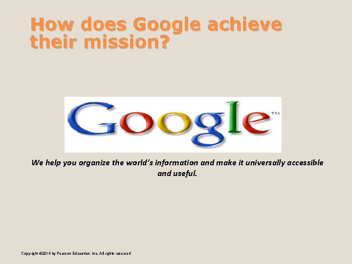 How does Google achieve their mission? We help you organize the world’s information and