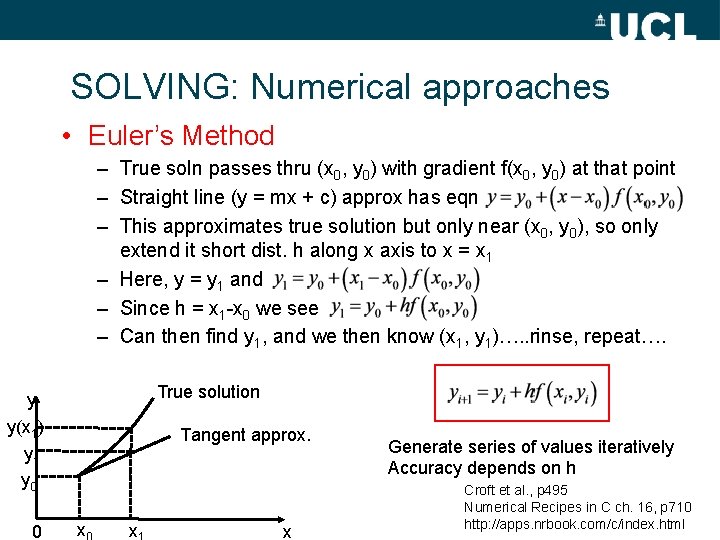 SOLVING: Numerical approaches • Euler’s Method – True soln passes thru (x 0, y