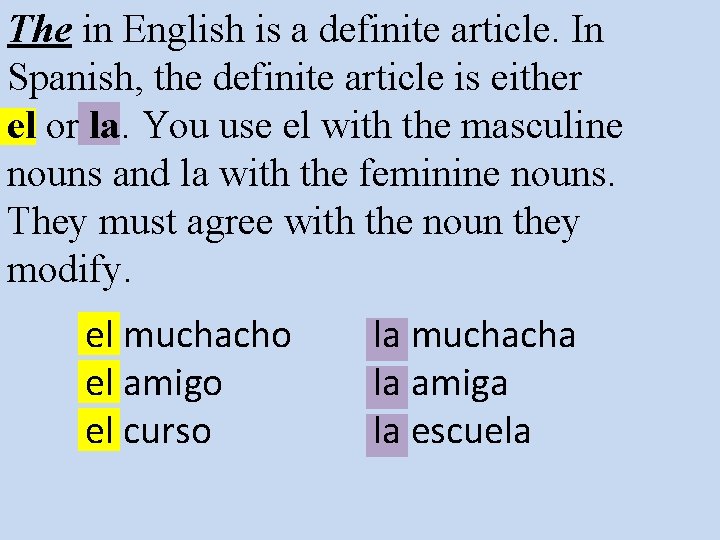 The in English is a definite article. In Spanish, the definite article is either