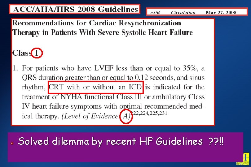 The ESC and AHA/ACC/HRS Guidelines on indications for Solved dilemma by recent HF Guidelines