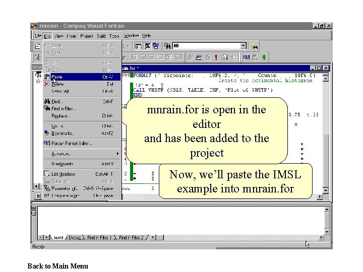 mnrain - Compaq Visual Fortran mnrain. for is open in the editor and has