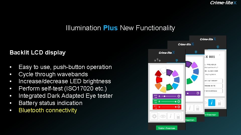 Crime-lite X Illumination Plus New Functionality Backlit LCD display • • Easy to use,