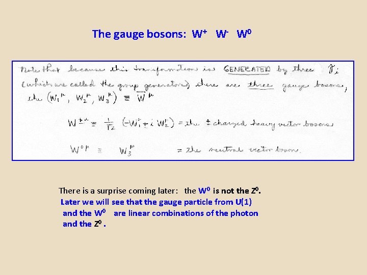 The gauge bosons: W+ W- W 0 There is a surprise coming later: the