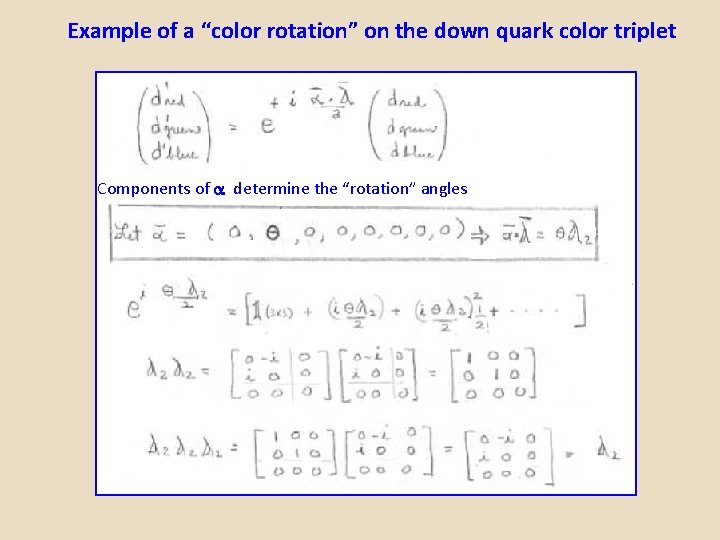 Example of a “color rotation” on the down quark color triplet Components of determine