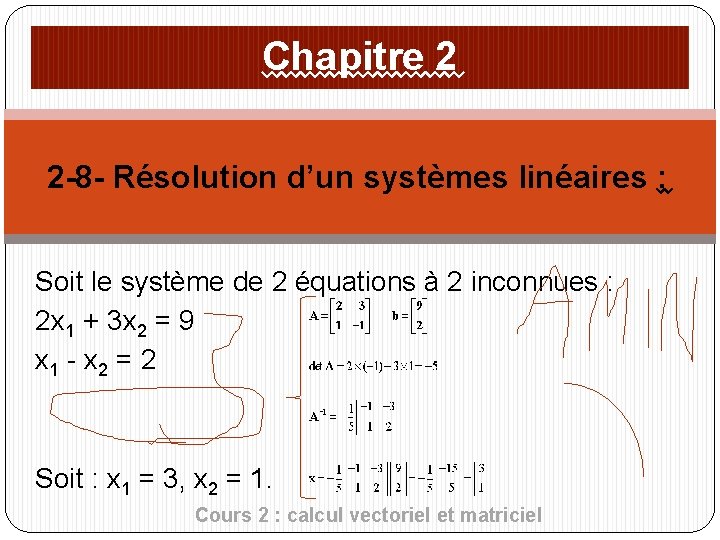 Chapitre 2 2 -8 - Résolution d’un systèmes linéaires : Soit le système de