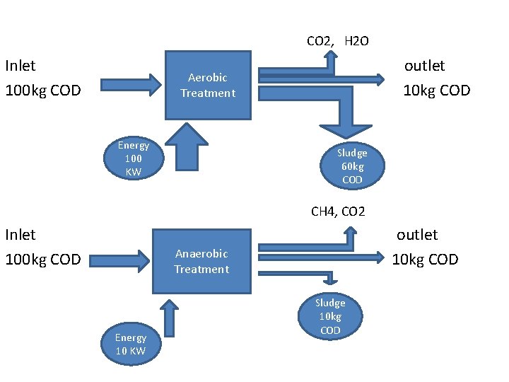 CO 2, H 2 O Inlet outlet Aerobic 100 kg COD 10 kg COD