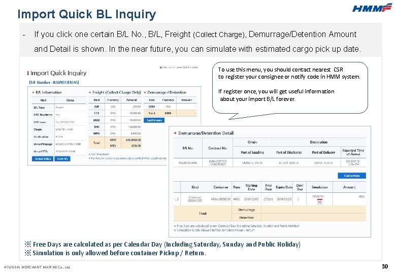 Import Quick BL Inquiry - If you click one certain B/L No. , B/L,