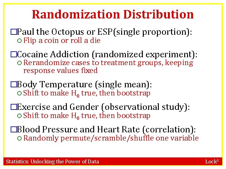 Randomization Distribution �Paul the Octopus or ESP(single proportion): Flip a coin or roll a