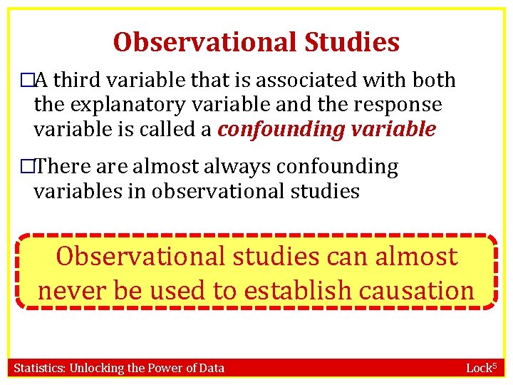 Observational Studies �A third variable that is associated with both the explanatory variable and