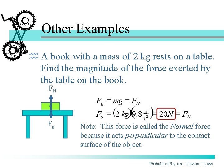 Other Examples h A book with a mass of 2 kg rests on a Other Examples h A book with a mass of 2 kg rests on a