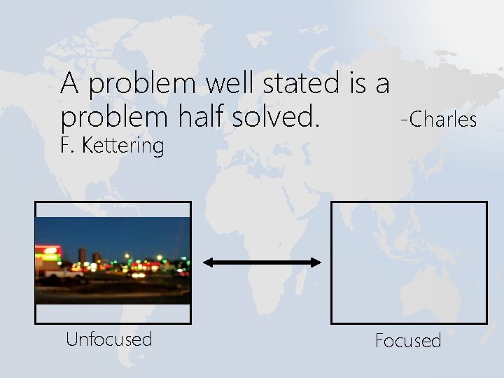 A problem well stated is a problem half solved. -Charles F. Kettering Unfocused Focused