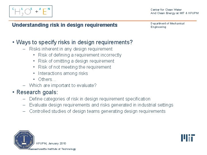 Center for Clean Water And Clean Energy at MIT & KFUPM Understanding risk in