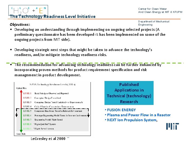 The Technology Readiness Level Initiative Center for Clean Water And Clean Energy at MIT