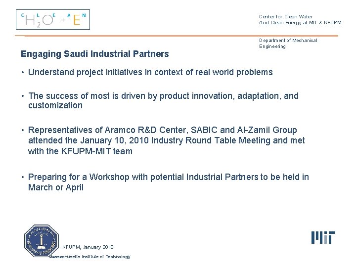 Center for Clean Water And Clean Energy at MIT & KFUPM Engaging Saudi Industrial
