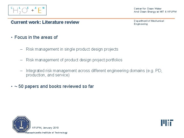 Center for Clean Water And Clean Energy at MIT & KFUPM Current work: Literature