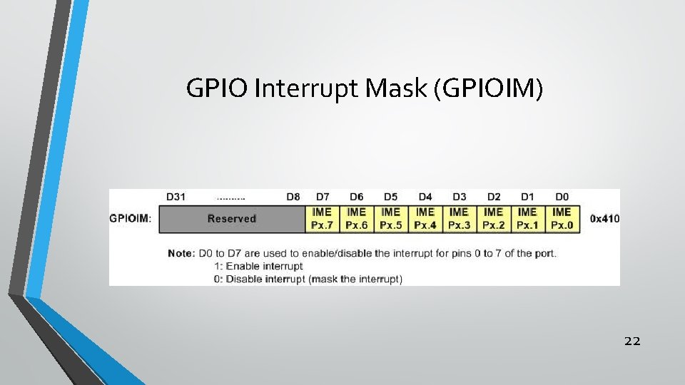 GPIO Interrupt Mask (GPIOIM) 22 
