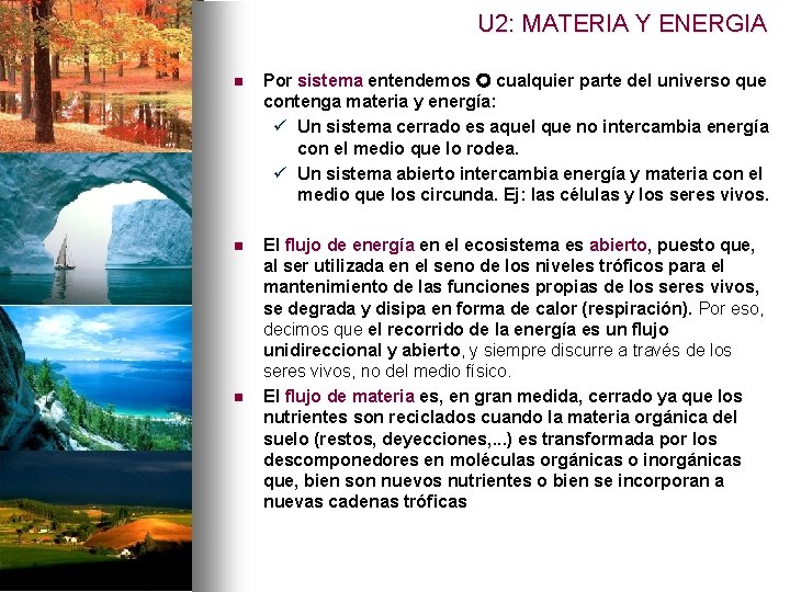 U 2: MATERIA Y ENERGIA n Por sistema entendemos cualquier parte del universo que