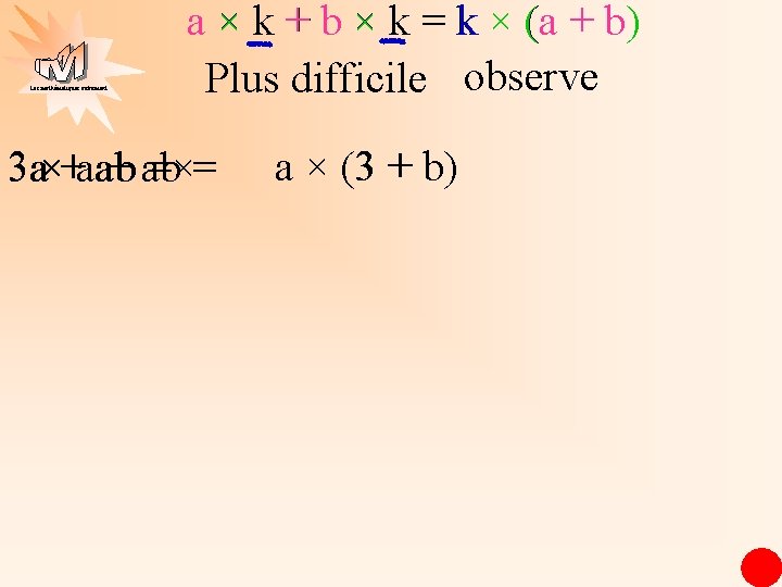 Les mathématiques autrement a × k + b × k = k × ((a