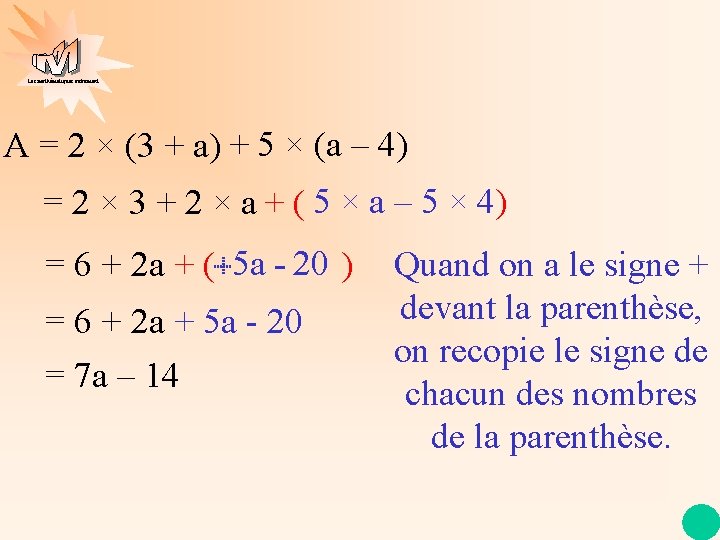 Les mathématiques autrement A = 2 × (3 + a) + 5 × (a