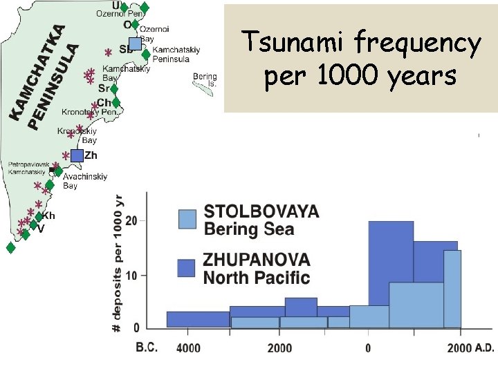 Tsunami frequency per 1000 years 