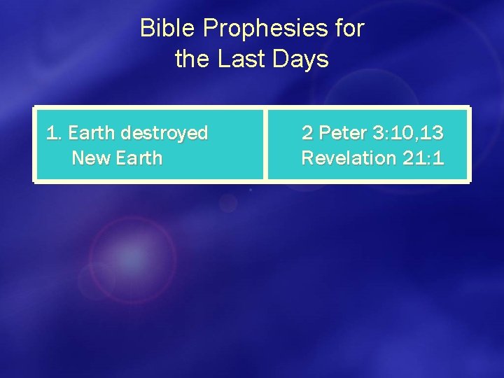 Bible Prophesies for the Last Days 1. Earth destroyed New Earth 2 Peter 3: