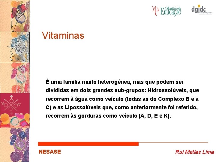 Vitaminas É uma familia muito heterogénea, mas que podem ser divididas em dois grandes