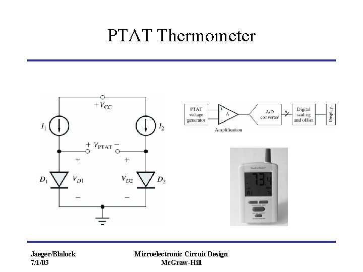 PTAT Thermometer Jaeger/Blalock 7/1/03 Microelectronic Circuit Design Mc. Graw-Hill 