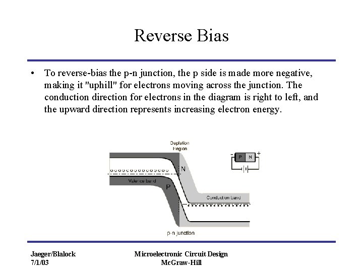 Reverse Bias • To reverse-bias the p-n junction, the p side is made more