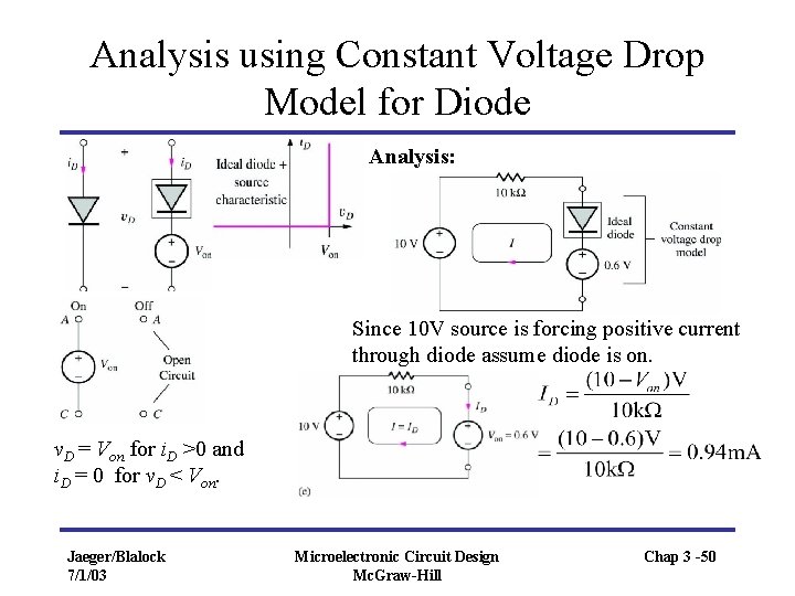Analysis using Constant Voltage Drop Model for Diode Analysis: Since 10 V source is