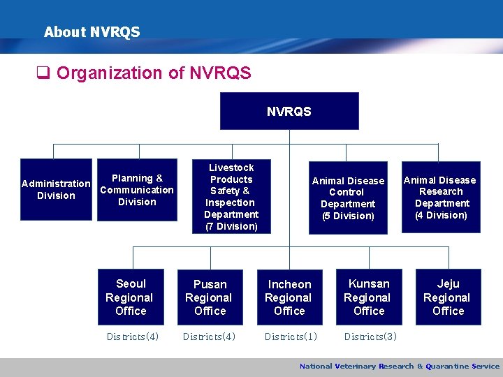 About NVRQS q Organization of NVRQS Planning & Administration Communication Division Livestock Products Safety
