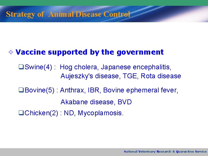 Strategy of Animal Disease Control v Vaccine supported by the government q. Swine(4) :