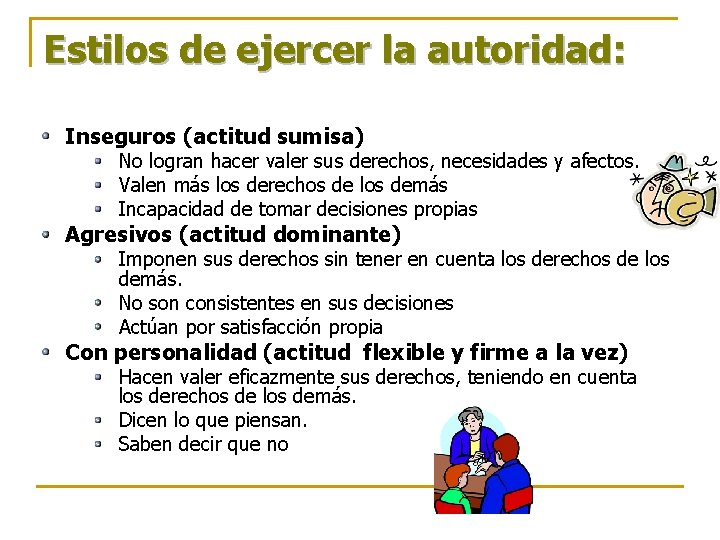 Estilos de ejercer la autoridad: Inseguros (actitud sumisa) No logran hacer valer sus derechos, Estilos de ejercer la autoridad: Inseguros (actitud sumisa) No logran hacer valer sus derechos,