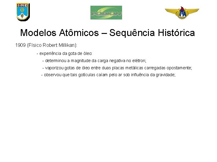 Modelos Atmicos Sequncia Histrica Modelos Atmicos devem Explicar