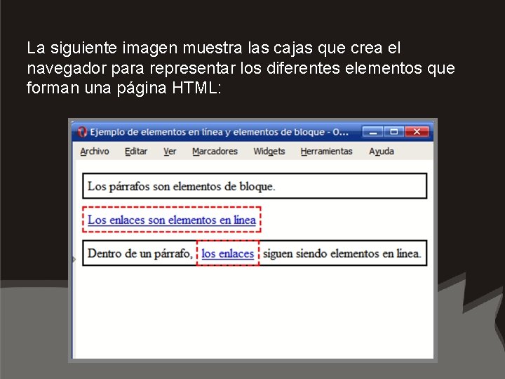La siguiente imagen muestra las cajas que crea el navegador para representar los diferentes