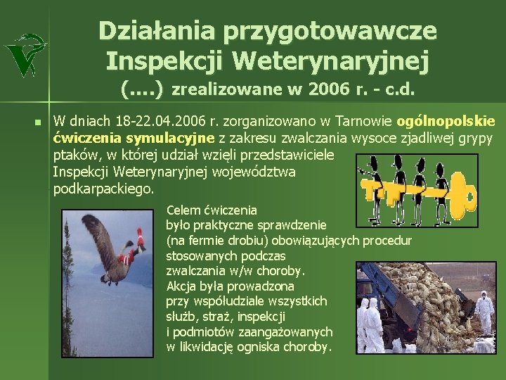 Działania przygotowawcze Inspekcji Weterynaryjnej (…. ) zrealizowane w 2006 r. - c. d. n