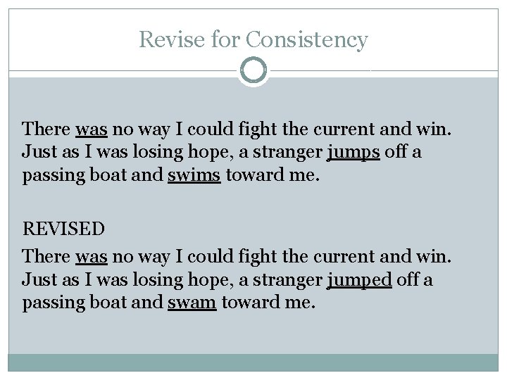 Revise for Consistency There was no way I could fight the current and win.