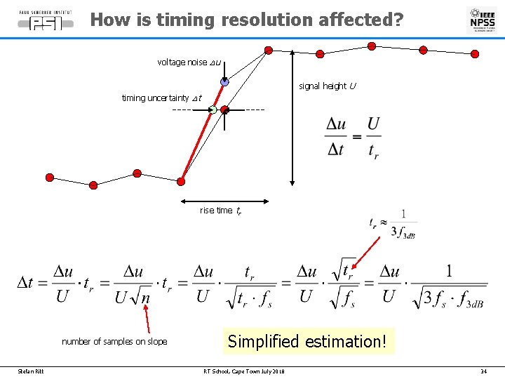 How is timing resolution affected? voltage noise Du signal height U timing uncertainty Dt