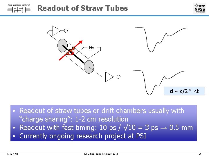 Readout of Straw Tubes HV d ~ c/2 * Dt • Readout of straw