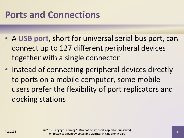 Ports and Connections • A USB port, short for universal serial bus port, can Ports and Connections • A USB port, short for universal serial bus port, can