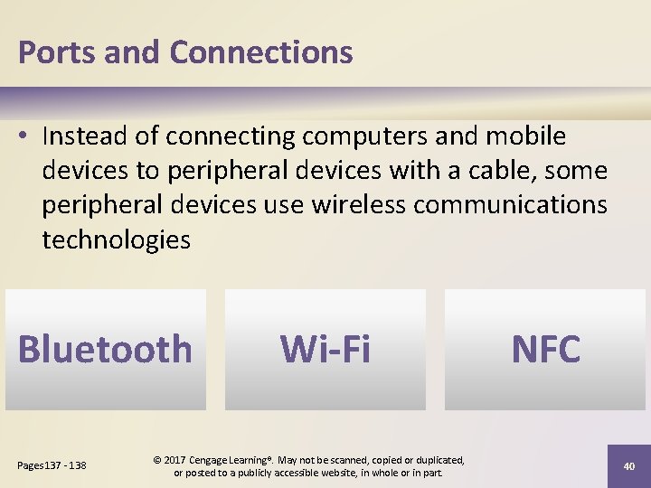 Ports and Connections • Instead of connecting computers and mobile devices to peripheral devices Ports and Connections • Instead of connecting computers and mobile devices to peripheral devices