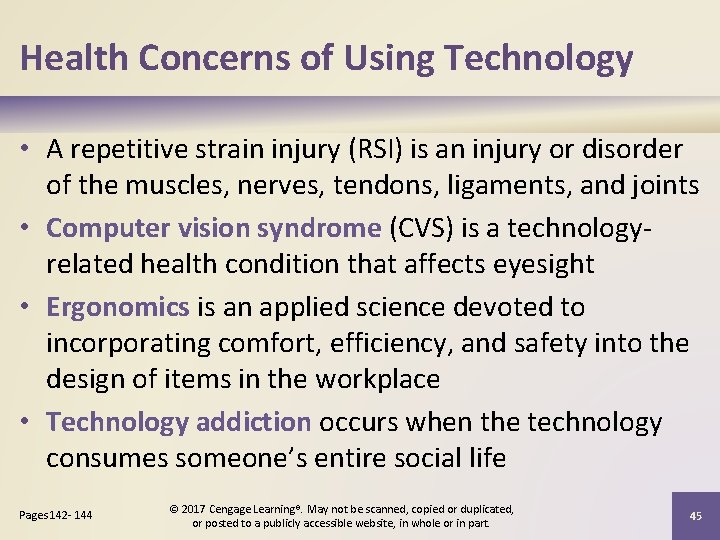 Health Concerns of Using Technology • A repetitive strain injury (RSI) is an injury Health Concerns of Using Technology • A repetitive strain injury (RSI) is an injury